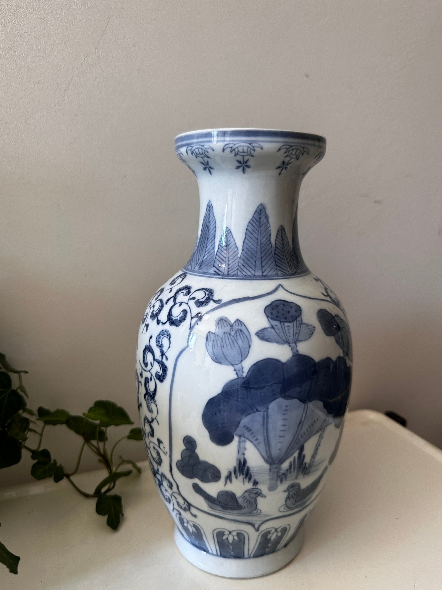 Chinese vaas vintage blauw wit