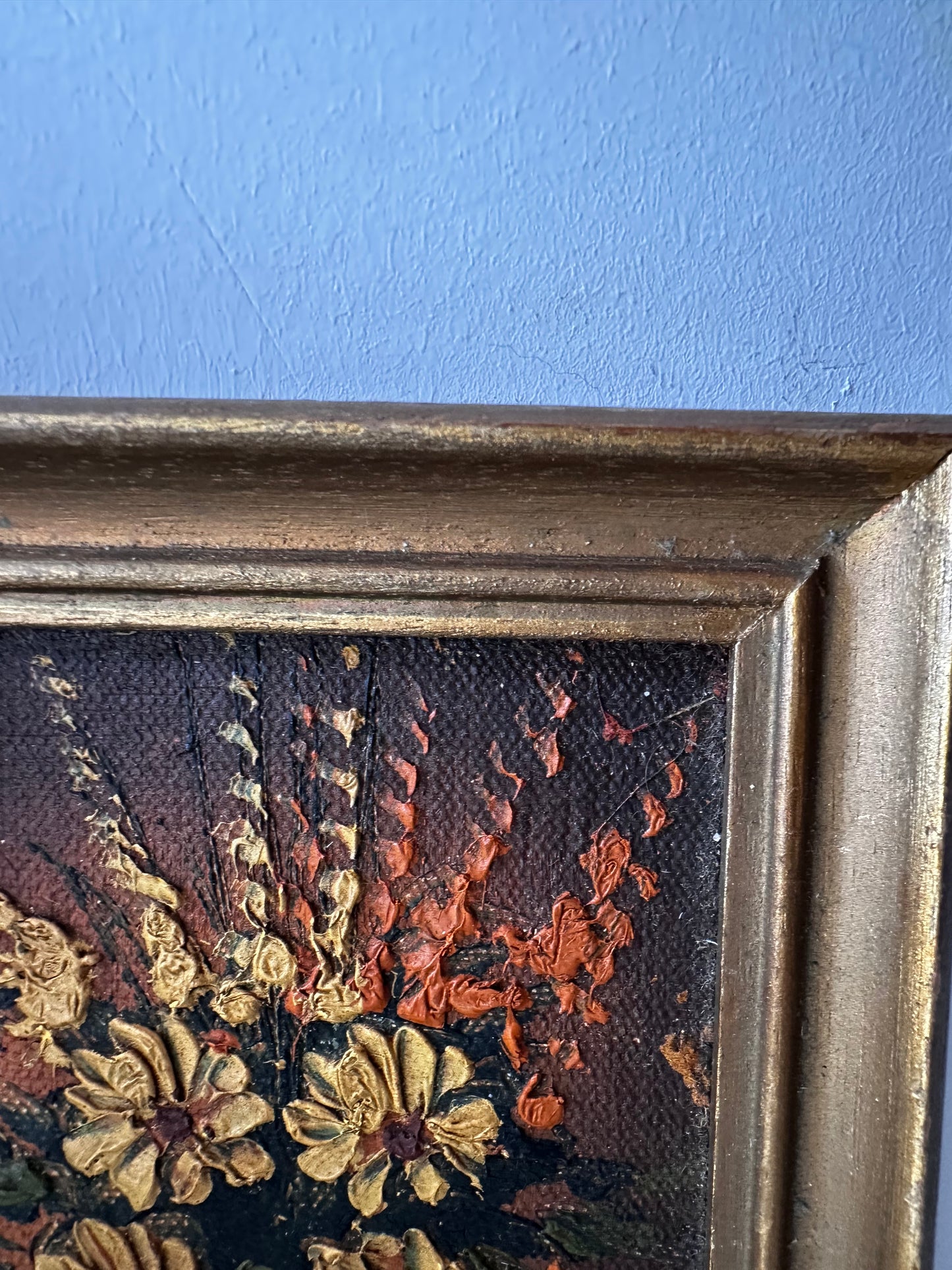 Vintage olieverf schilderijtje in goudkleurige lijst