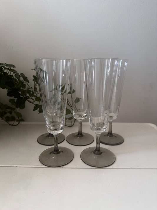 5 delige set vintage kristallen champagne glazen