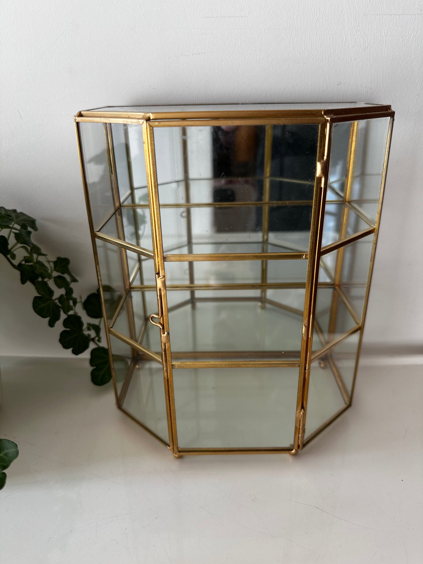 Vintage vitrine kastje messing glas