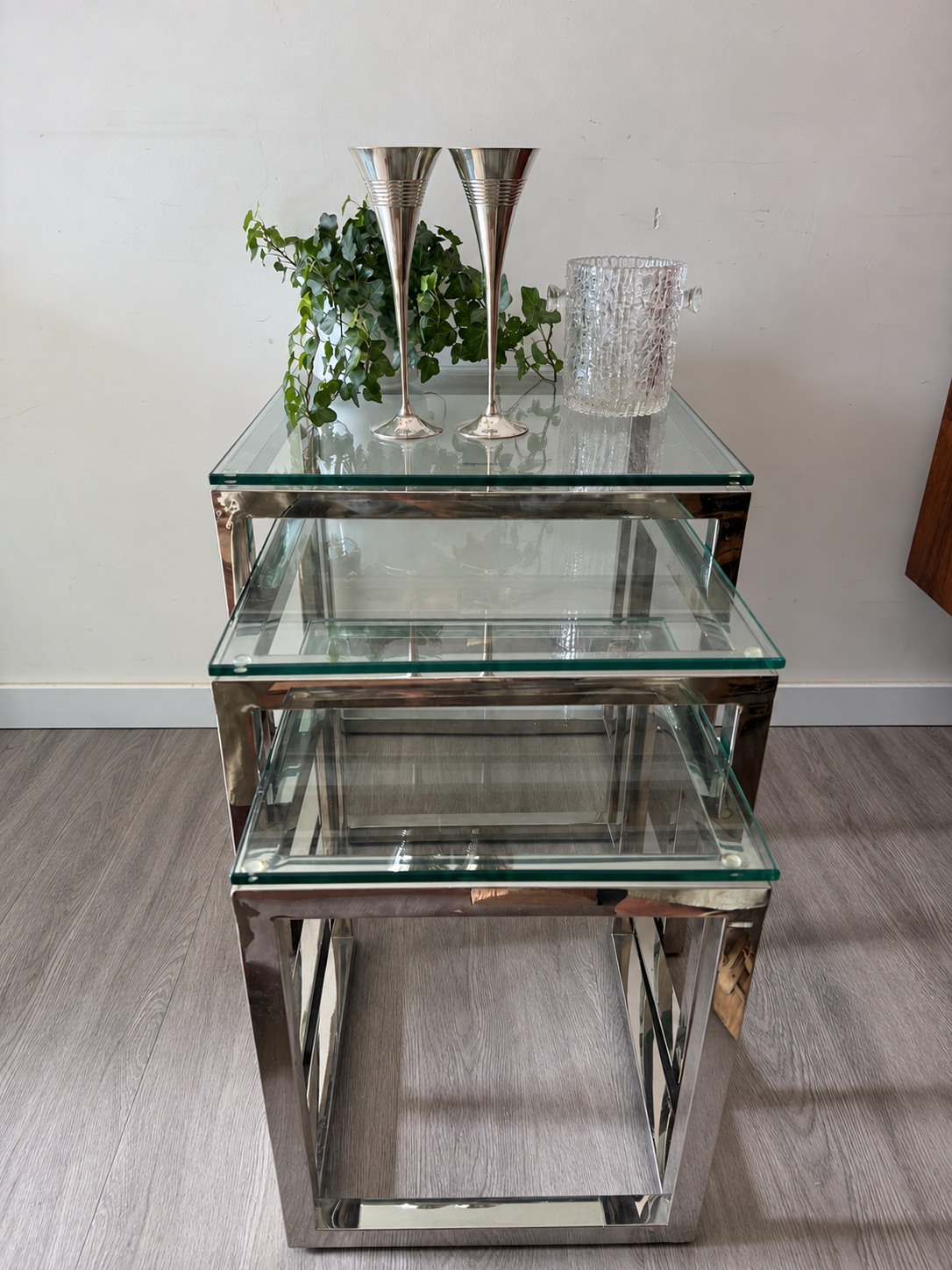 Chrome Mimi set mid century Scandinavisch design bijzettafeltjes