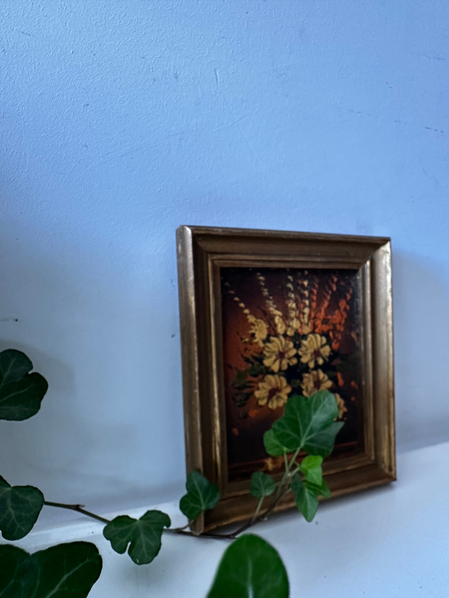Vintage olieverf schilderijtje in goudkleurige lijst