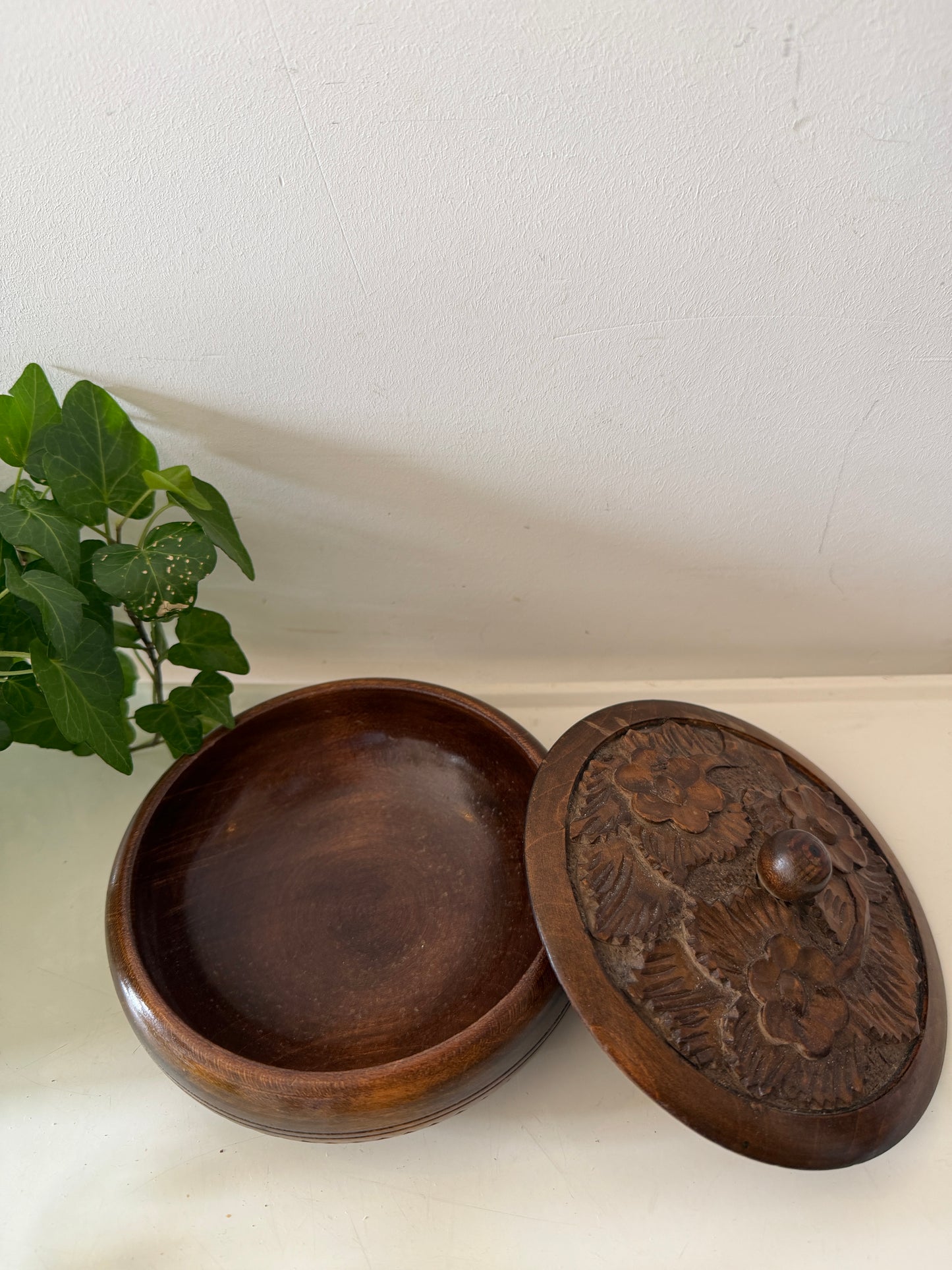Houten vintage bewaardoosje rond