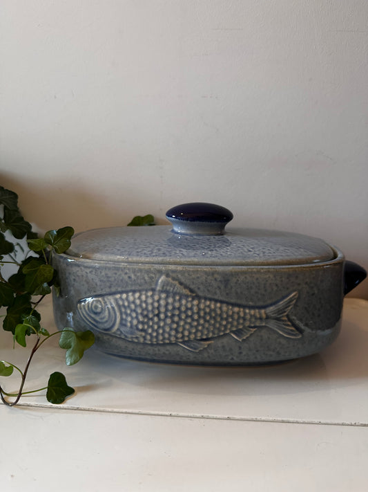 Keramieken terrine visterrine grijs blauw