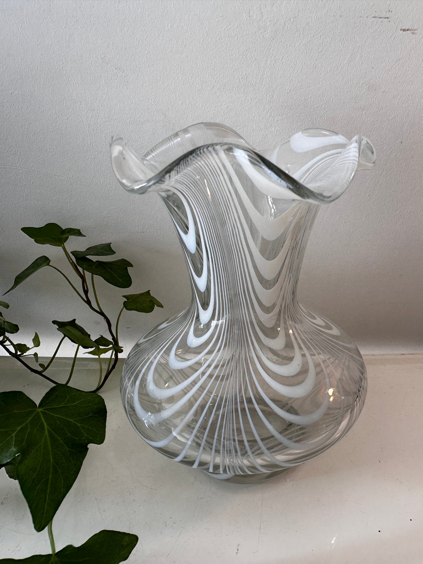 Murano glazen vintage vaas transparant wit