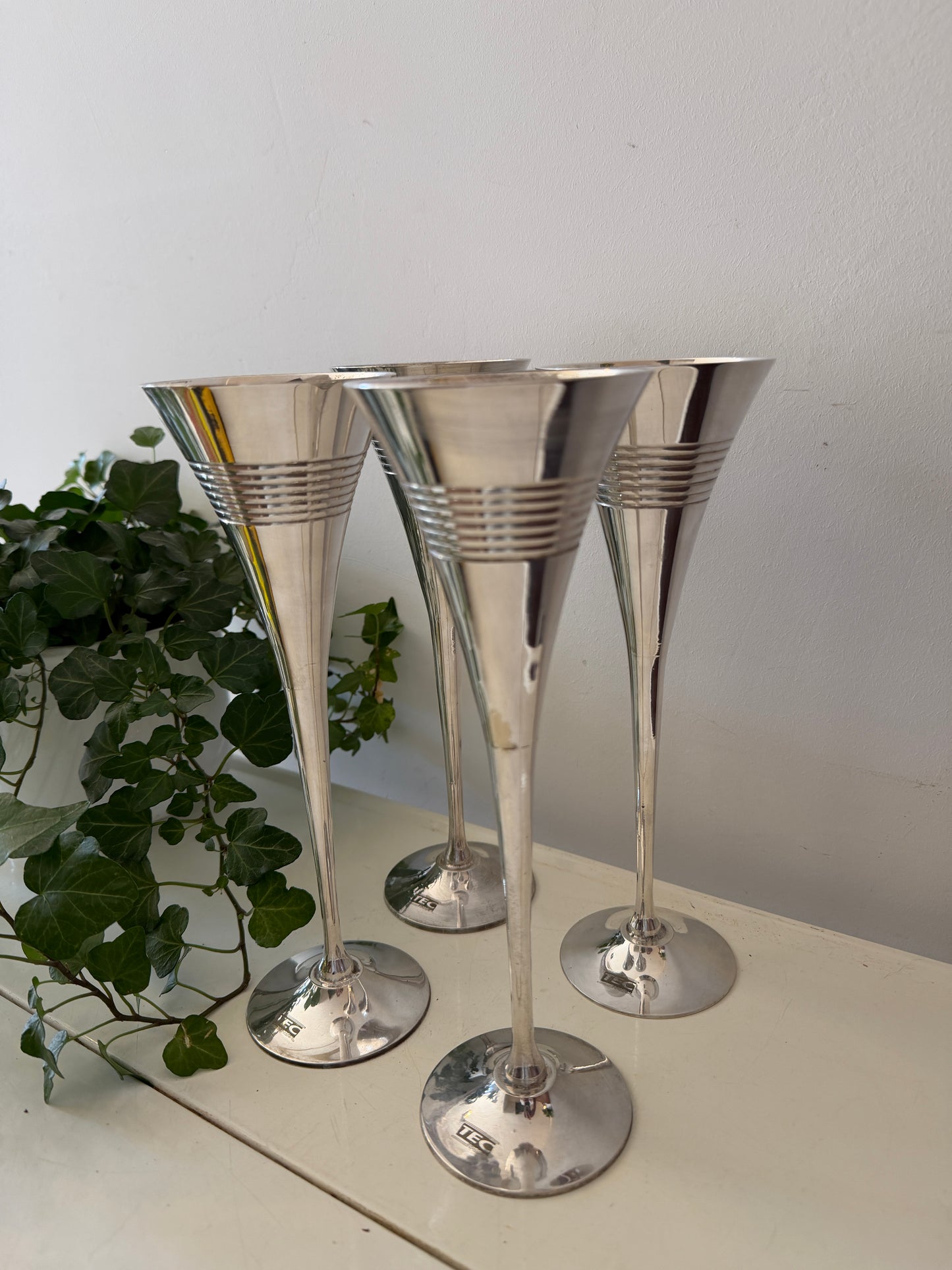 Set van 4 verzilverde champagne flutes