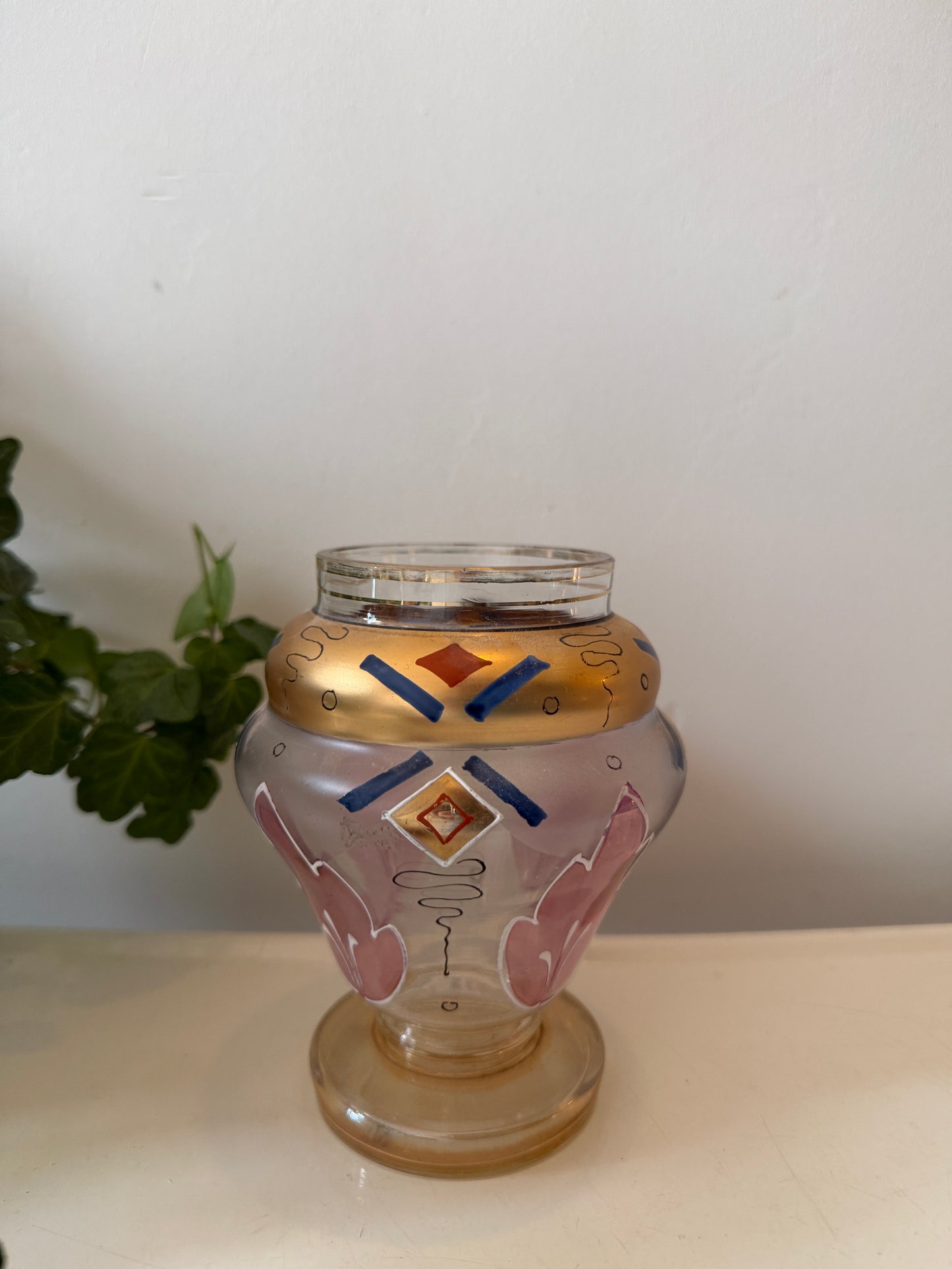 Vaasje van glas roze goud blauw