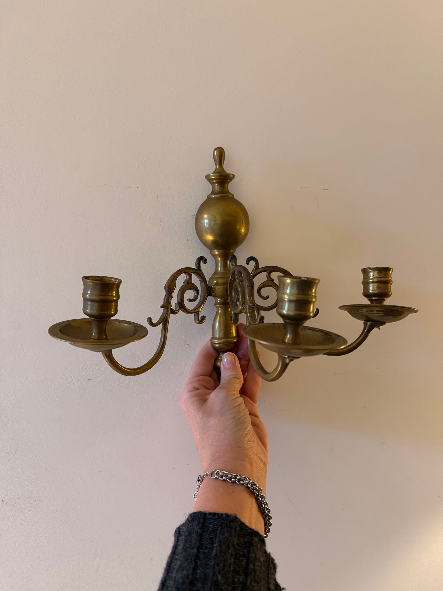 Messing 3 armige wand kandelaar