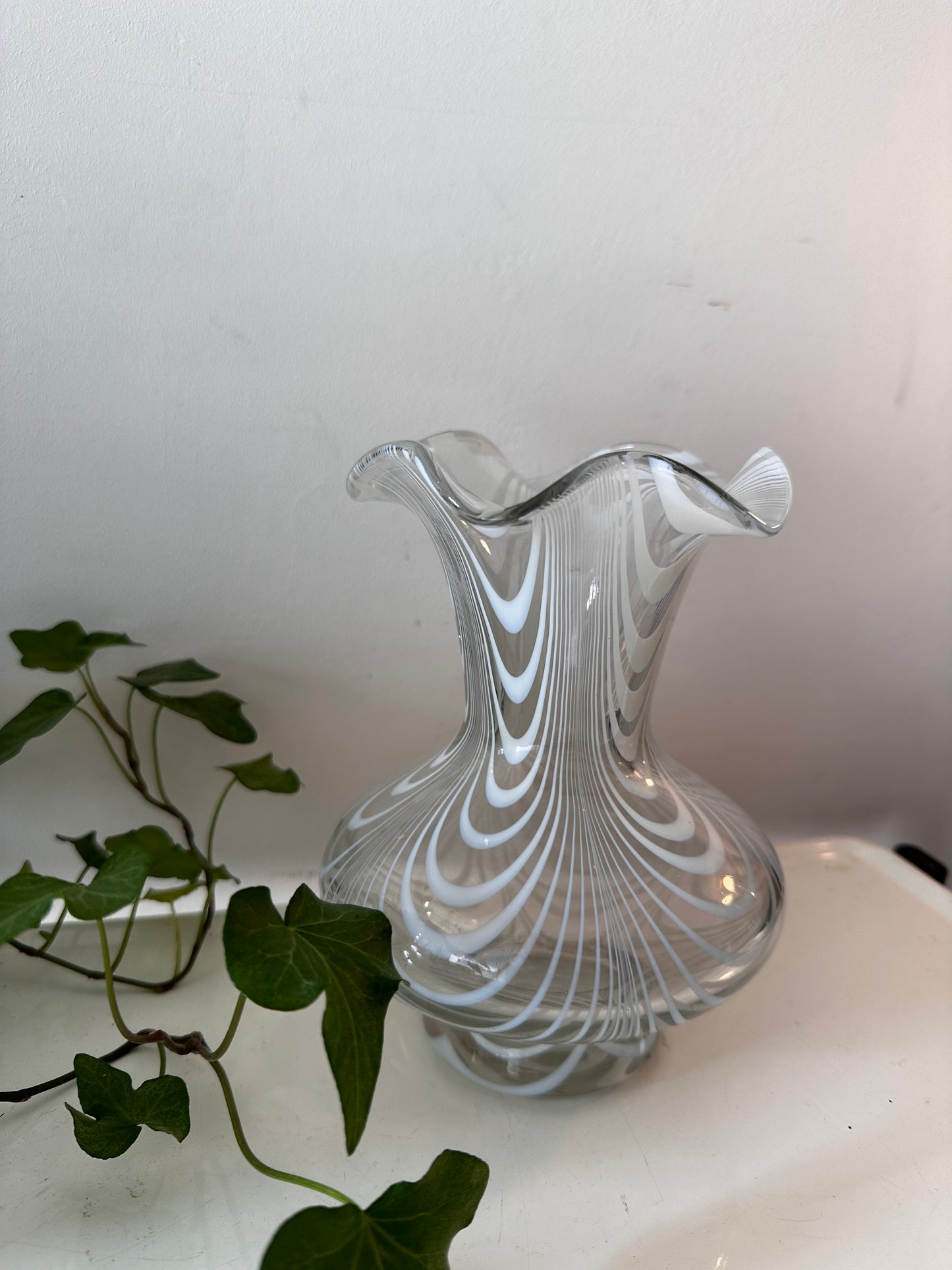 Murano glazen vintage vaas transparant wit