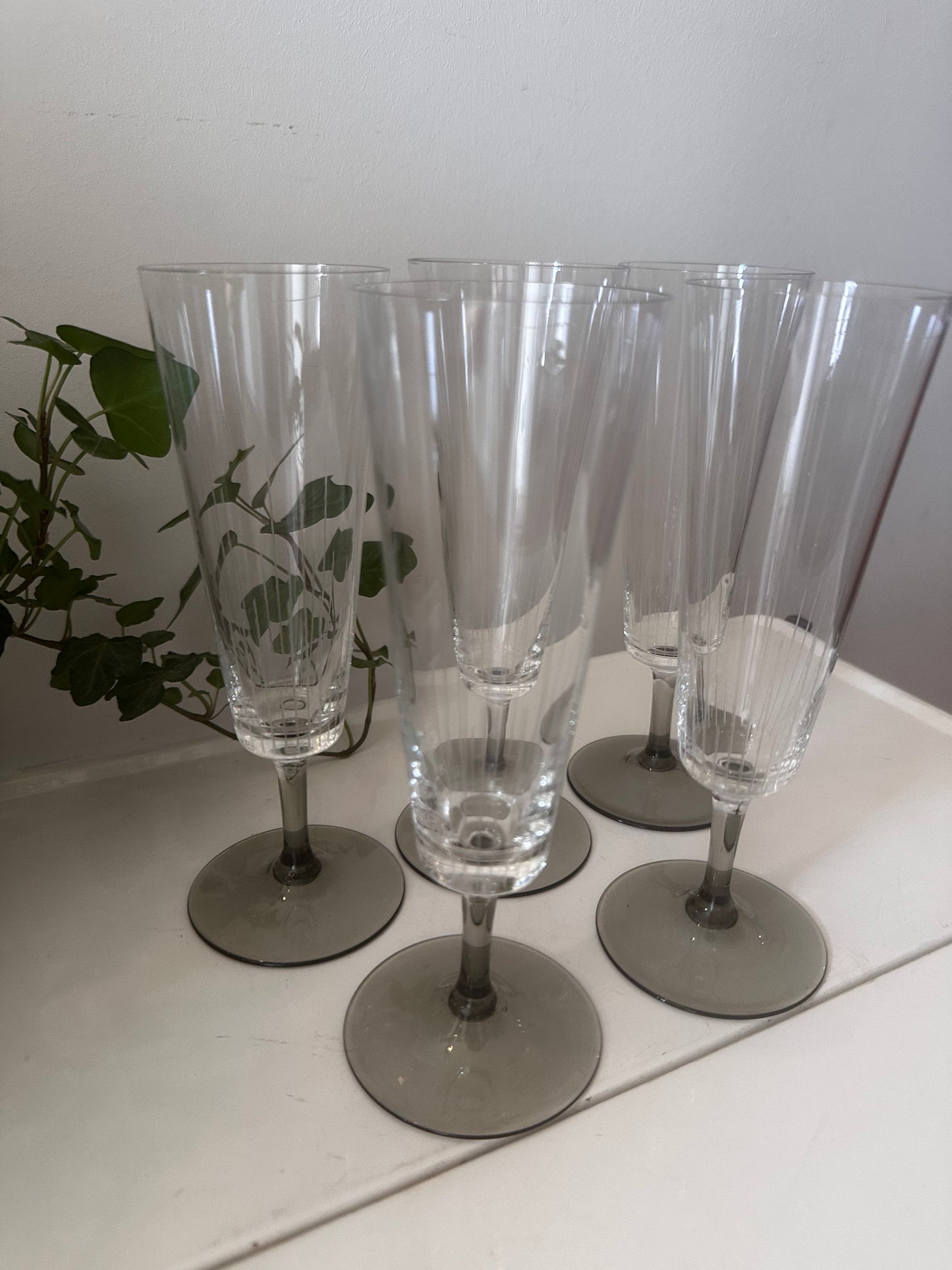 5 delige set vintage kristallen champagne glazen