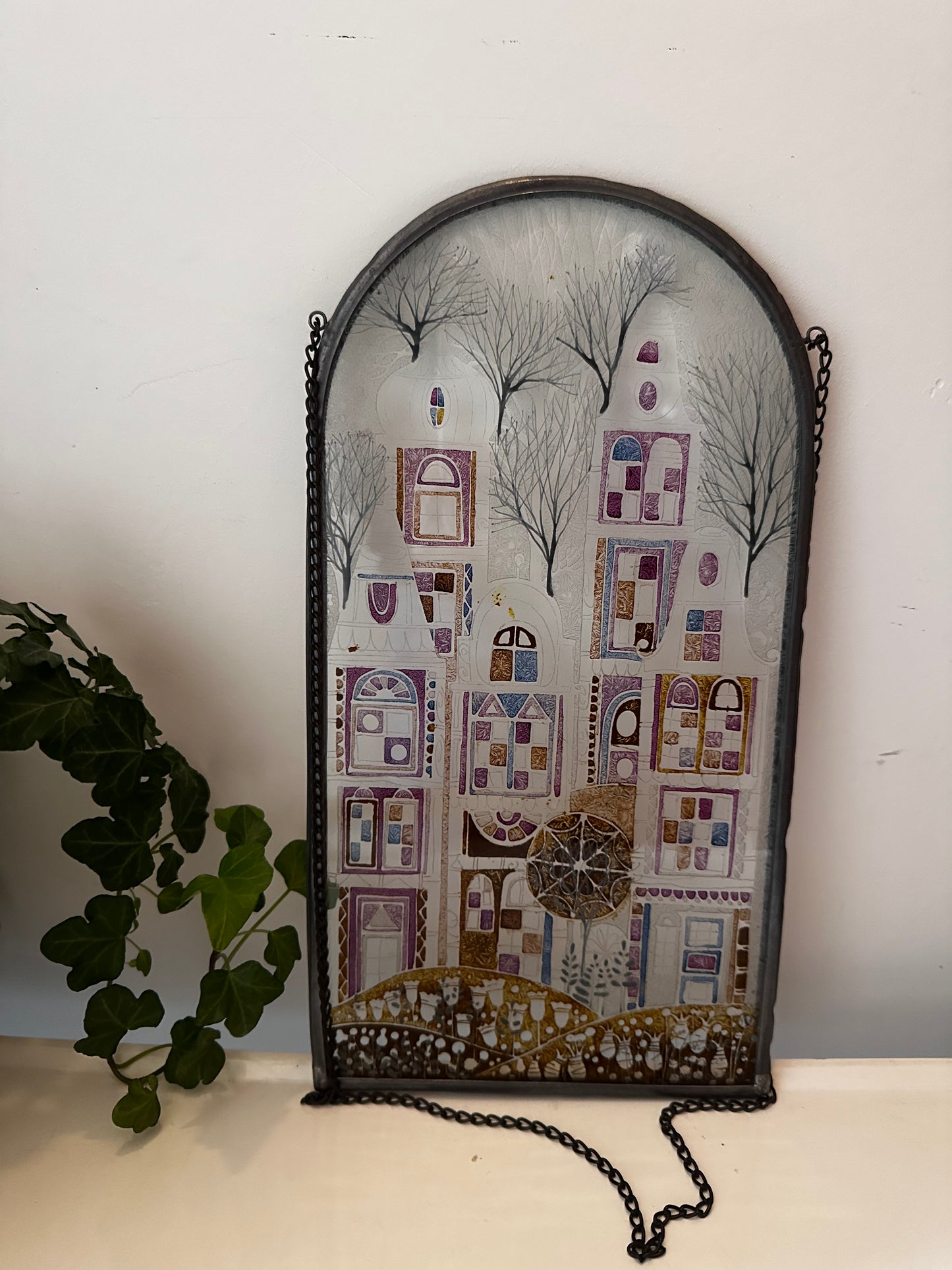 Vintage glazen met lood raamhanger