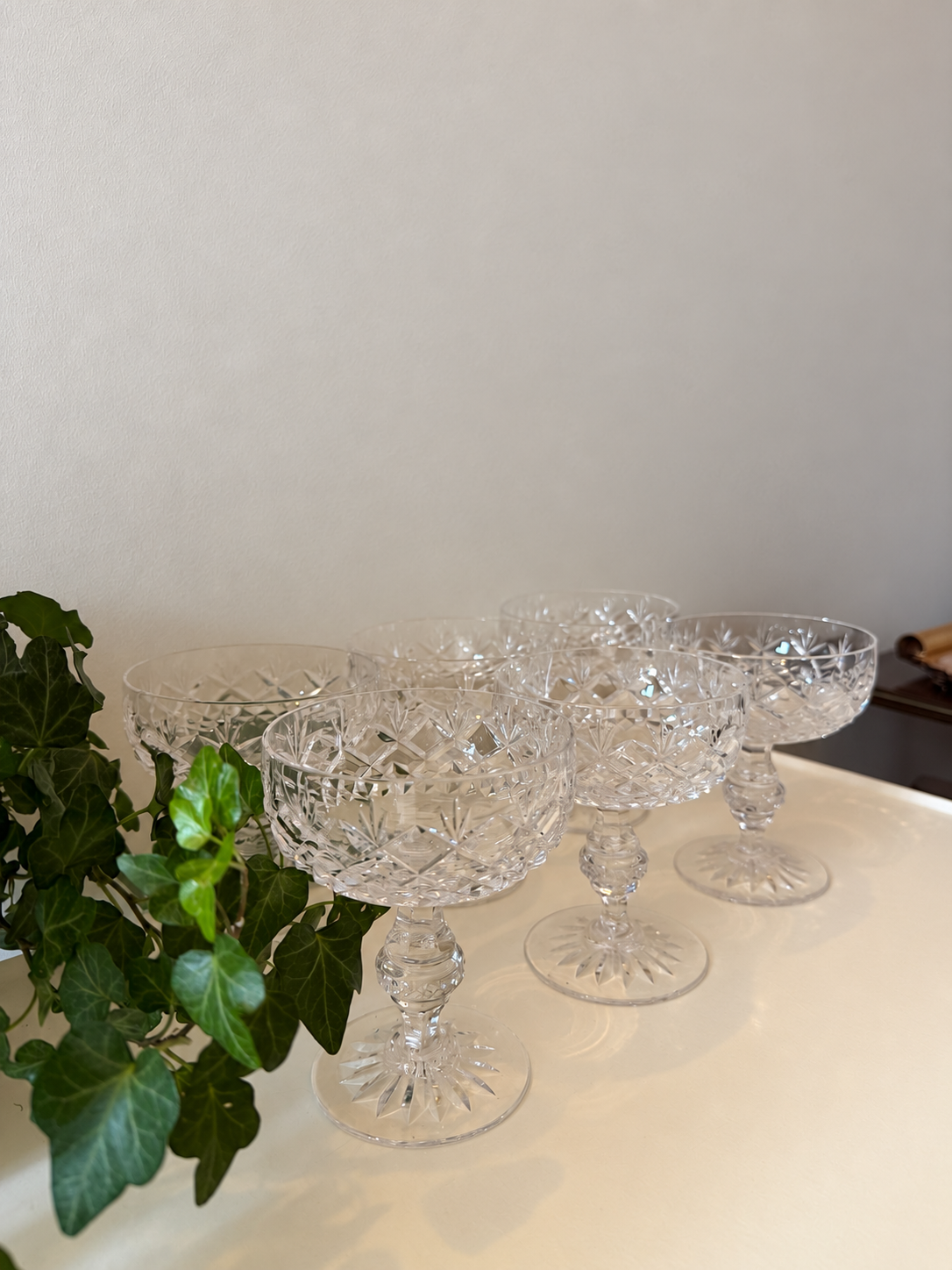 Set van 6 geslepen kristallen coupe champagne glazen