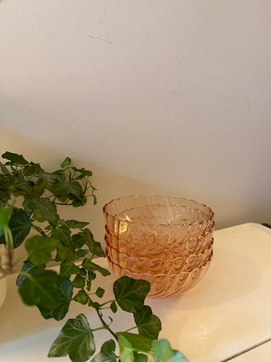 Set van 4 persglazen art deco kommen roze/oranje