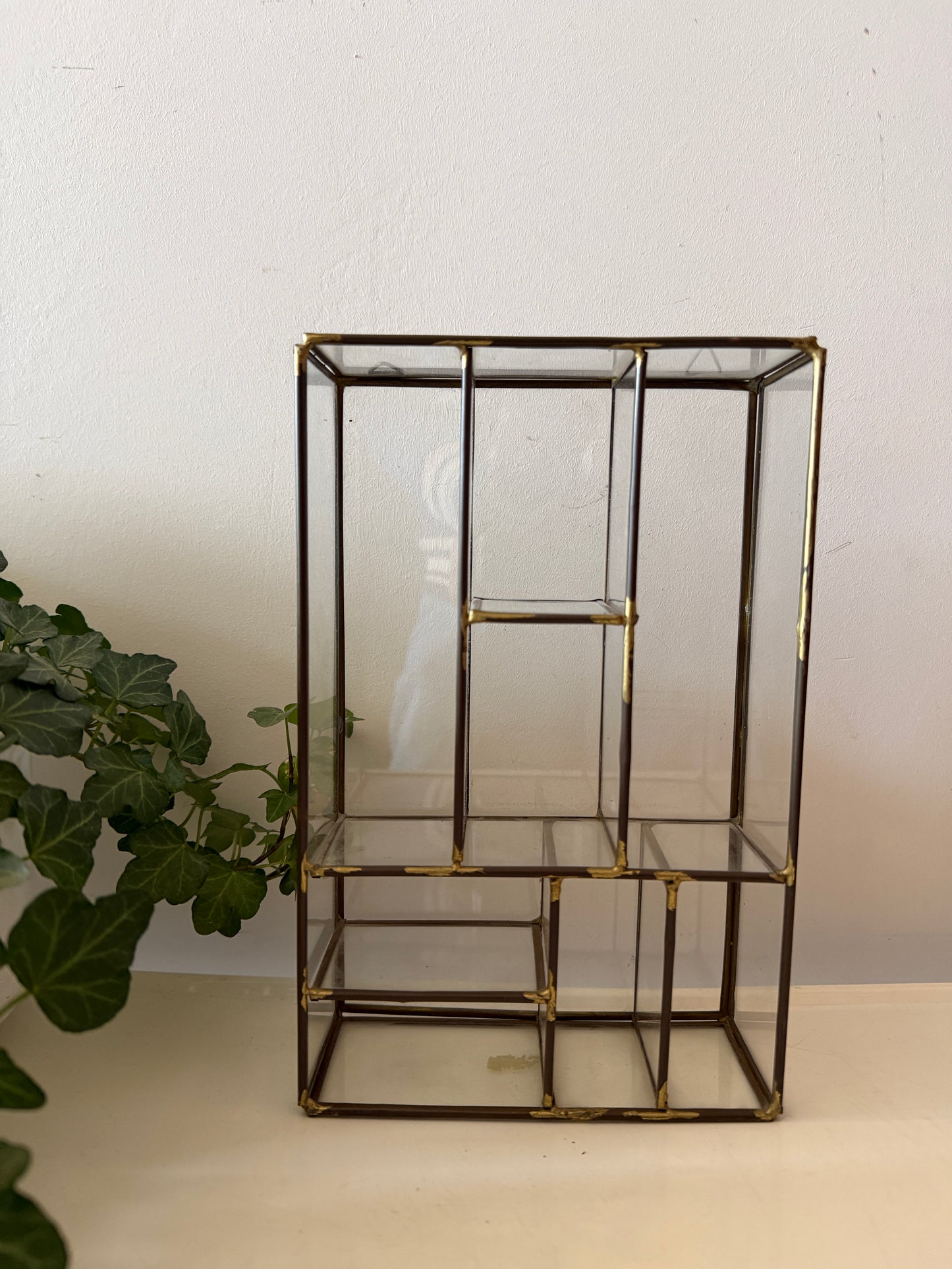 Wand vitrine kastje glas en messing