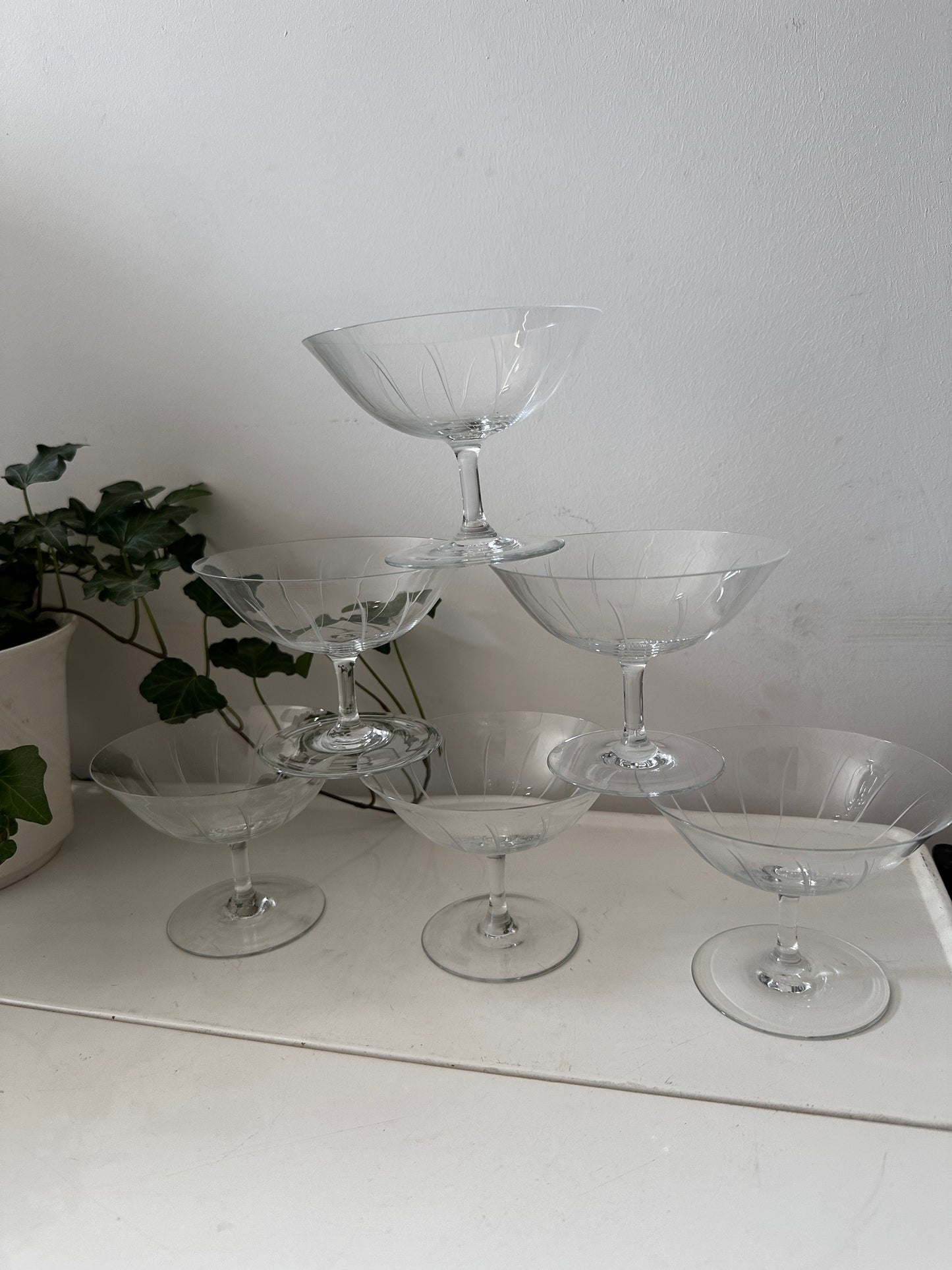 6 delige vintage kristallen coupe champagne glazen