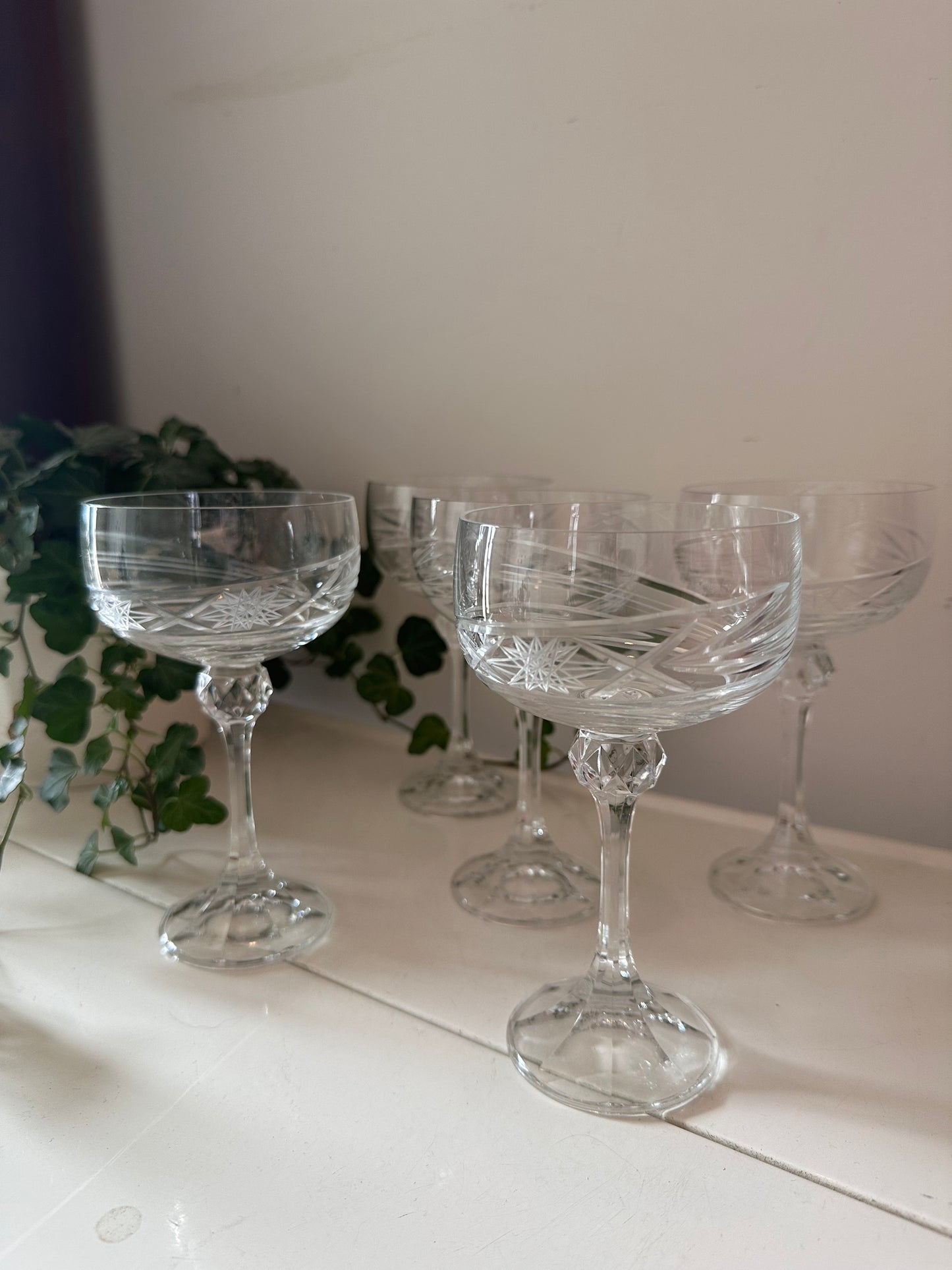 Set van 5 kristallen coupé champagne glazen