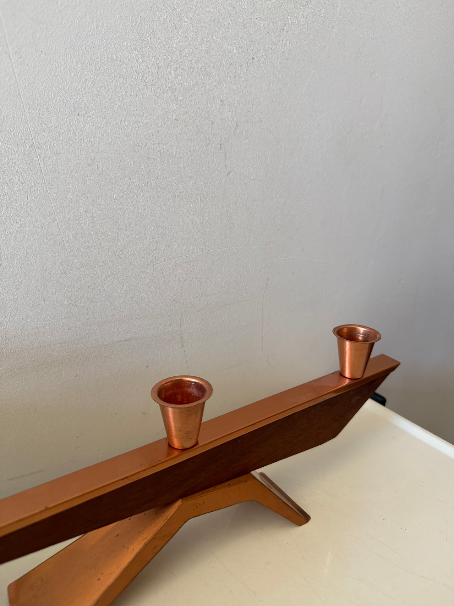 Mid Century teak houten kandelaar