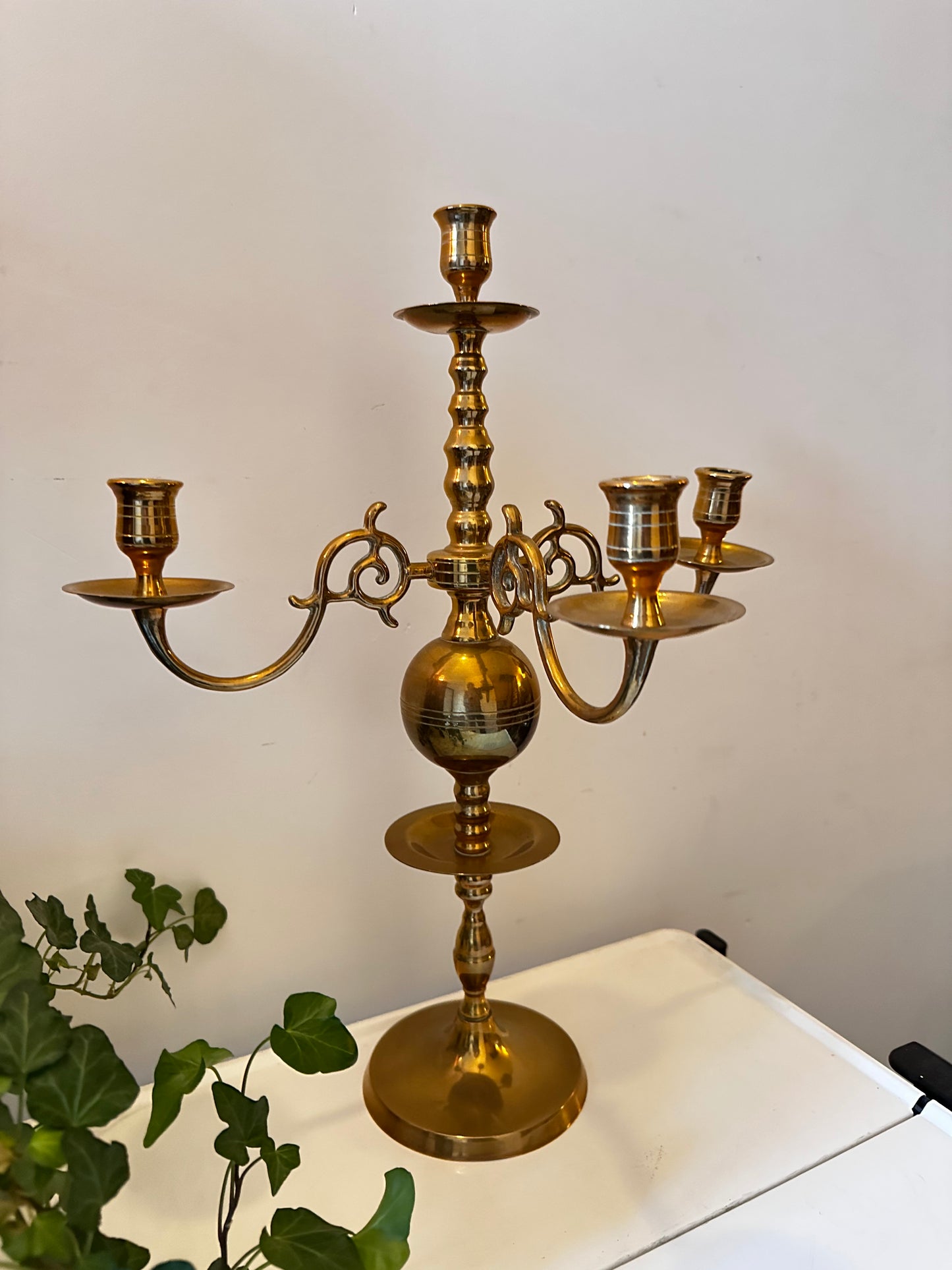 Grote messing kandelaar 3 armen