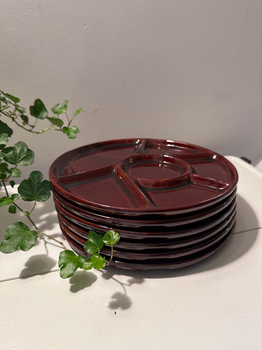 6 vintage keramieken fondue gourmet borden