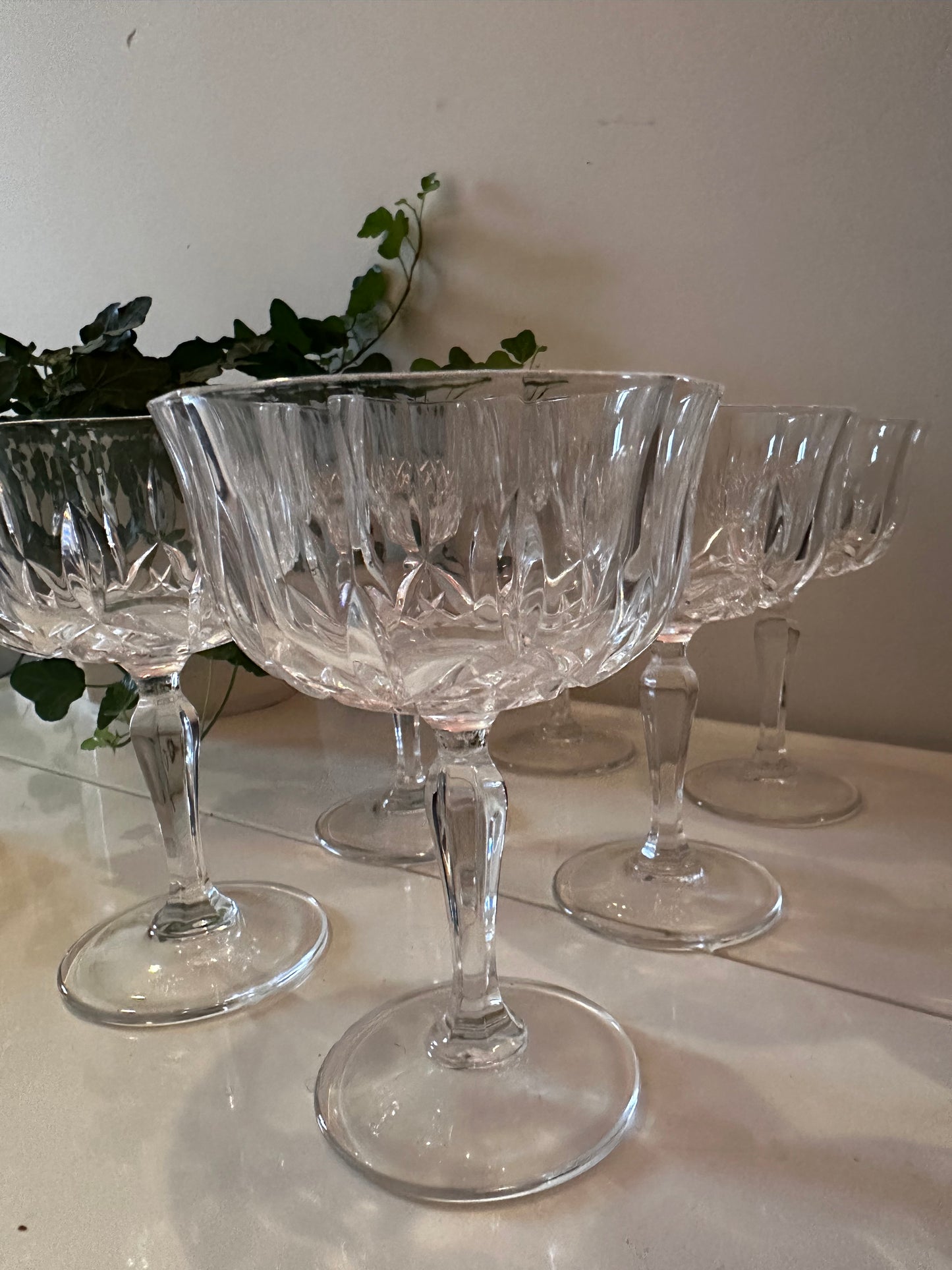 Set van 6 kristallen coupe champagne glazen