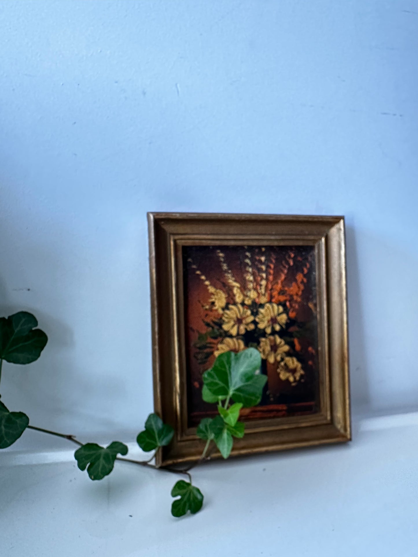 Vintage olieverf schilderijtje in goudkleurige lijst