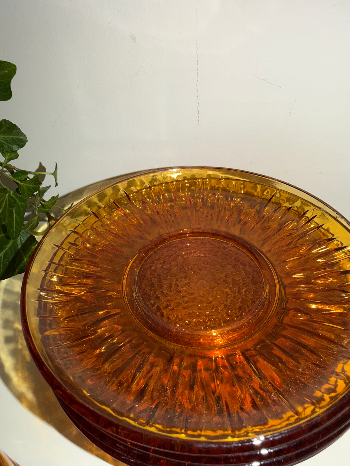 Set van 5 amberkleurige espresso kop en schotels