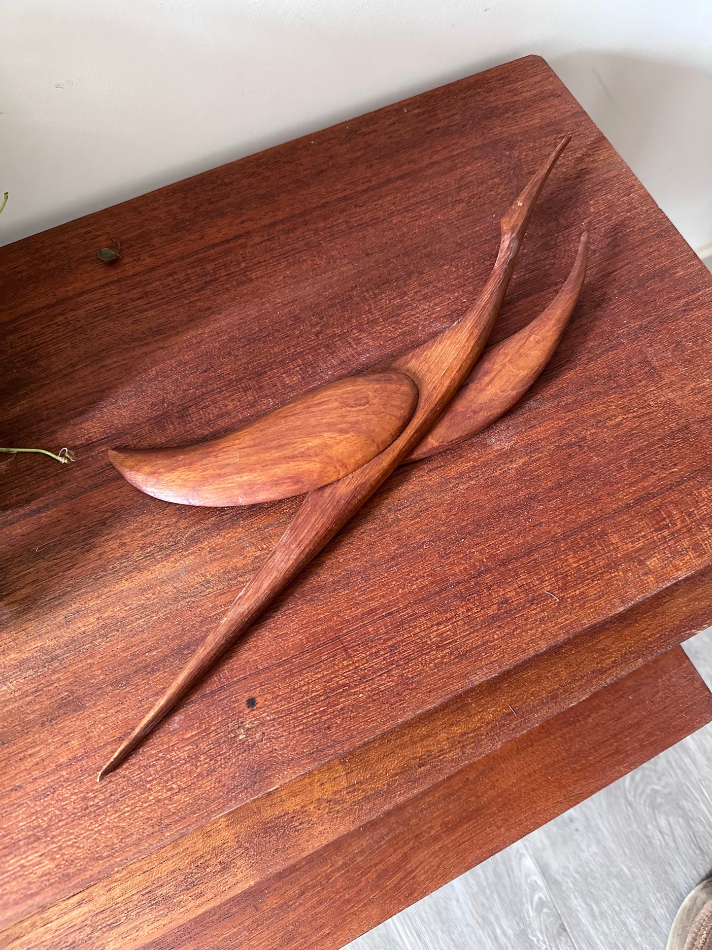 Mid Century teak houten wandvogel