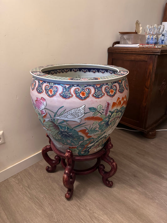 Grote Porseleinen Chinese fish bowl