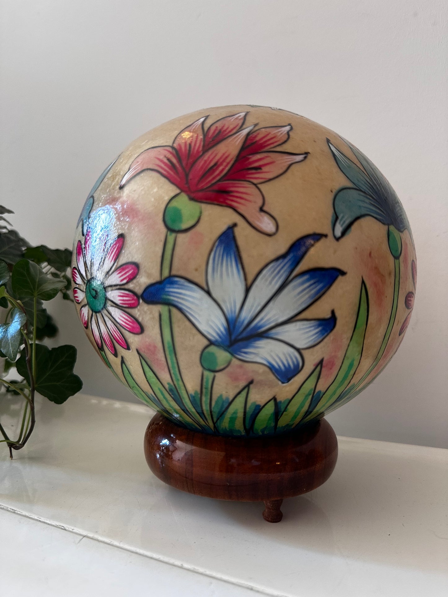 Vintage lamp perkament kamelen huid met bloemenmotief