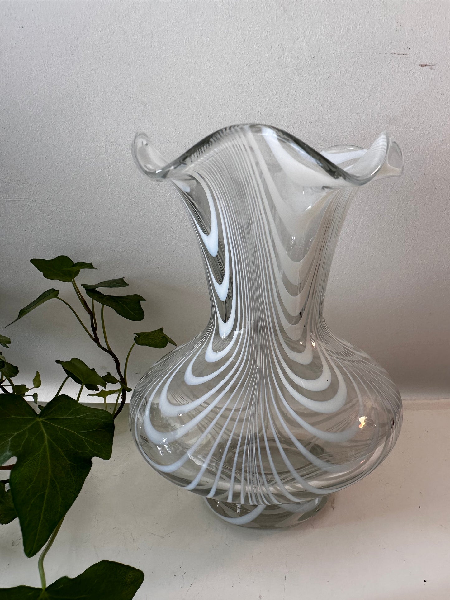 Murano glazen vintage vaas transparant wit