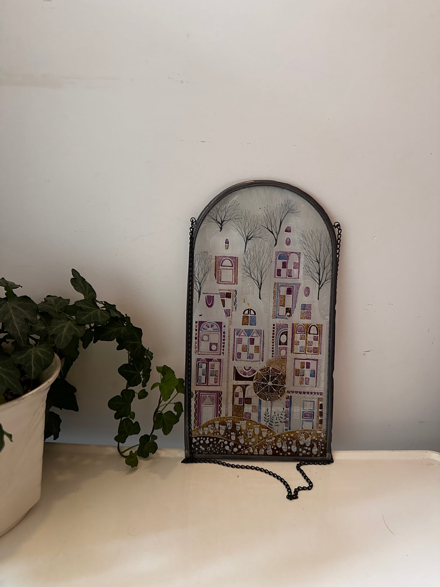 Vintage glazen met lood raamhanger