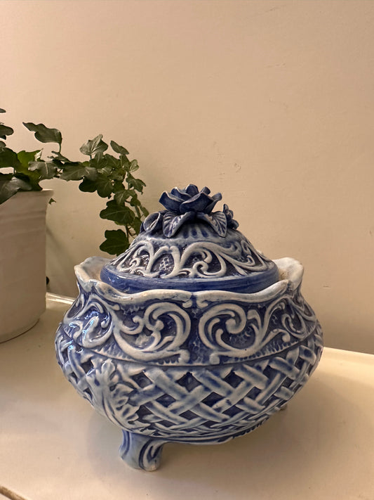 Blauwwit keramieken potje met dekseltje