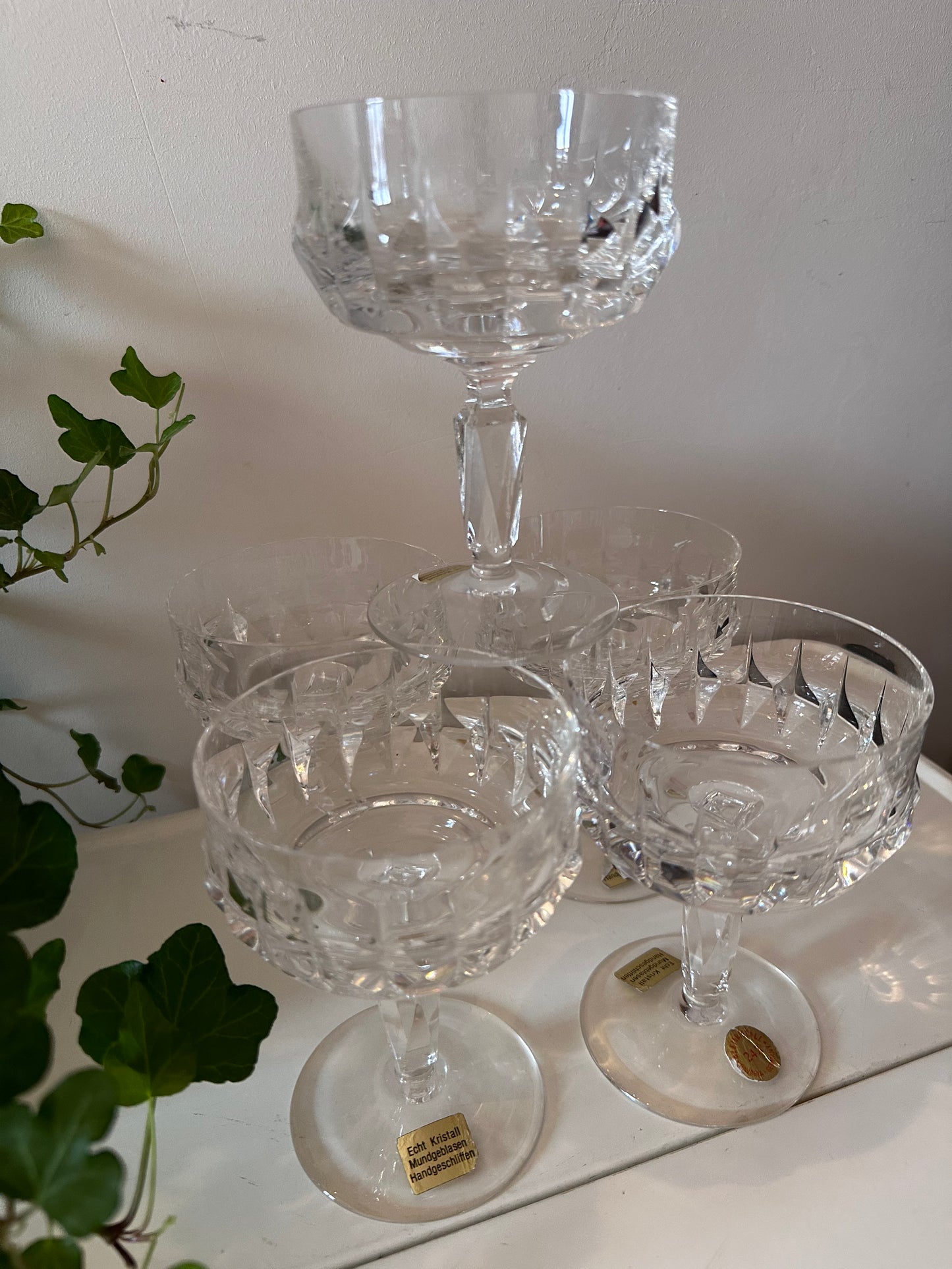 Set van 5 coupe champagne glazen kristal