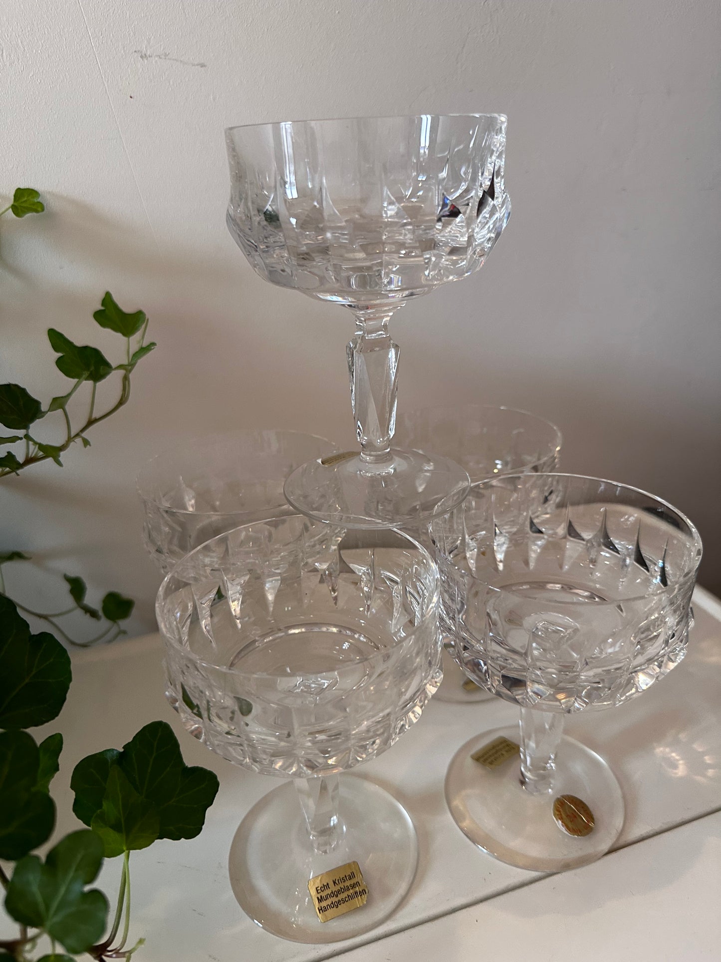 Set van 5 coupe champagne glazen kristal