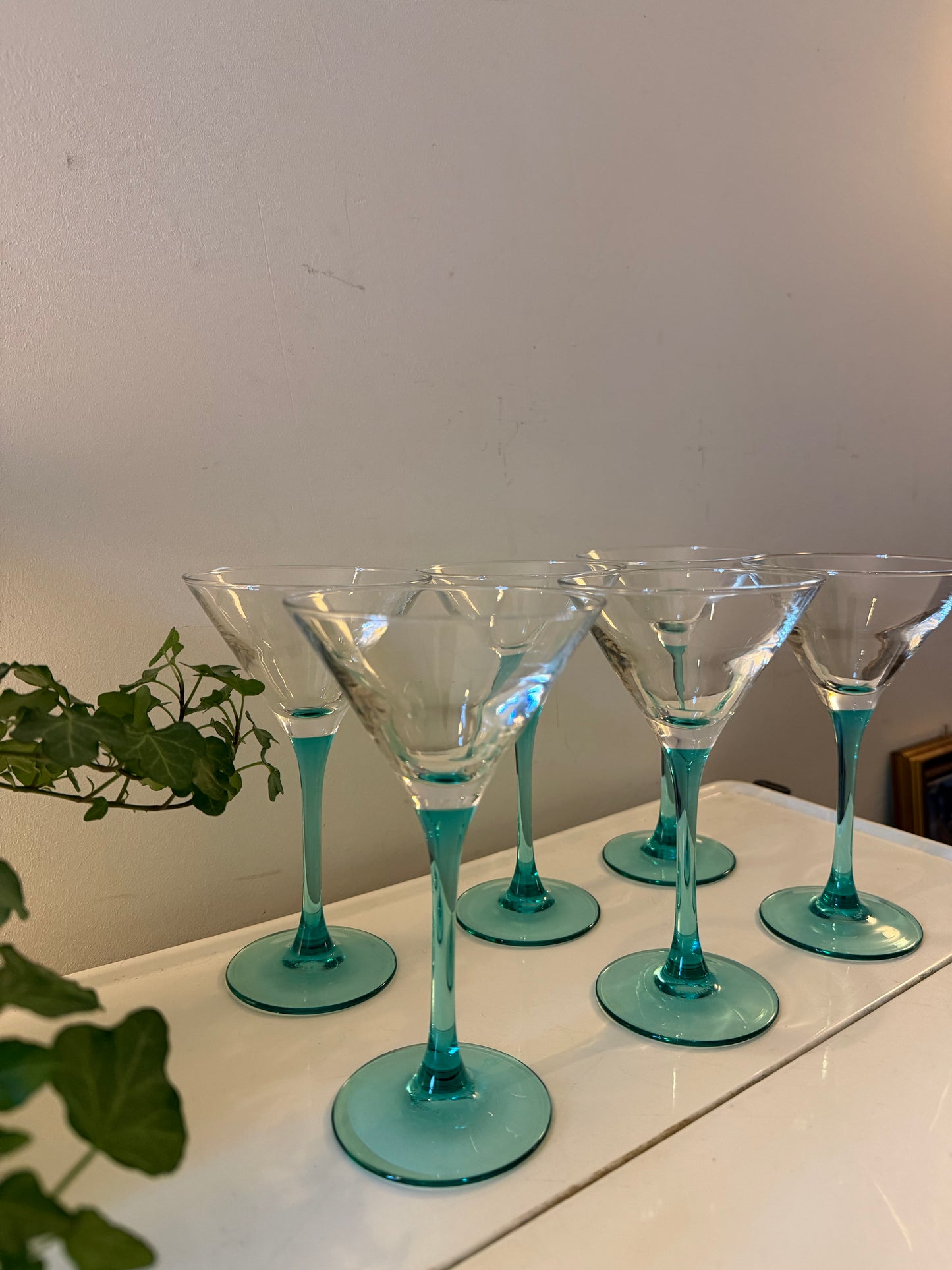 Set van 6 Martini glazen op turquoise voet