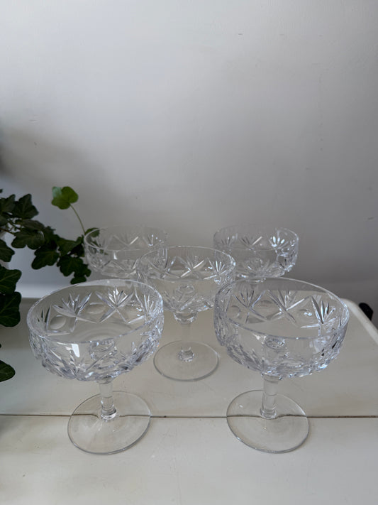 Set van 5 kristallen coupe champagne glazen