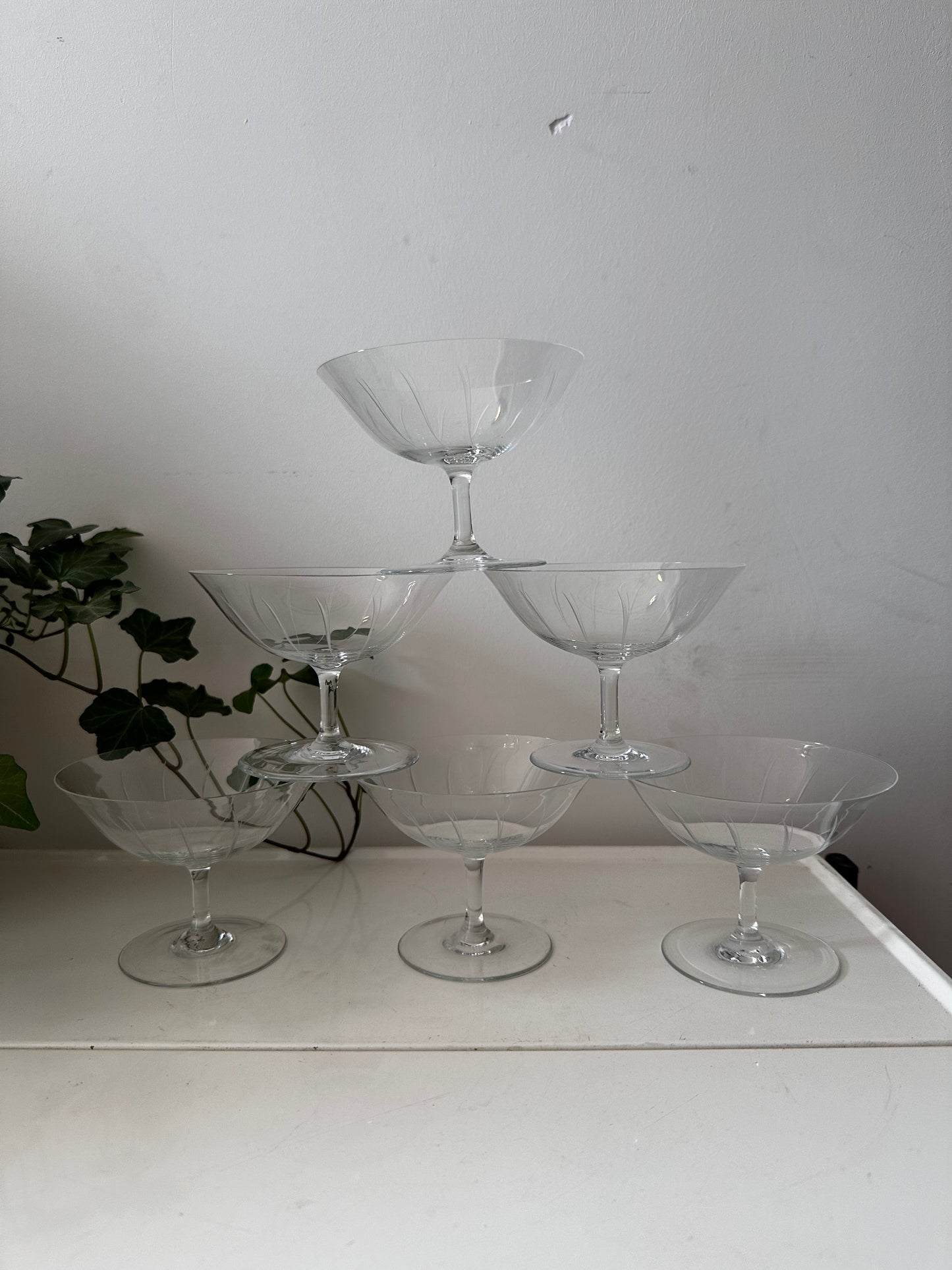 6 delige vintage kristallen coupe champagne glazen