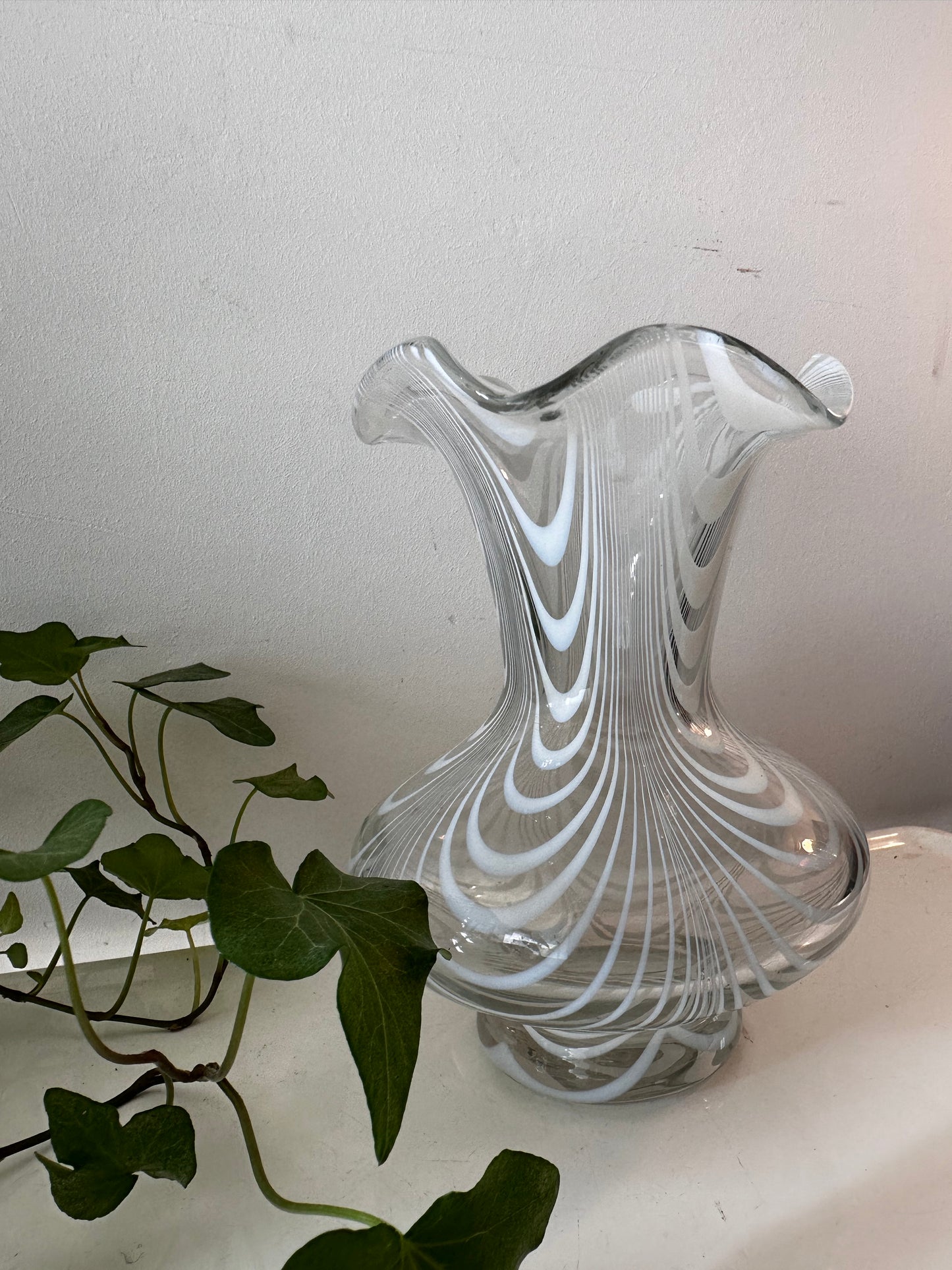 Murano glazen vintage vaas transparant wit