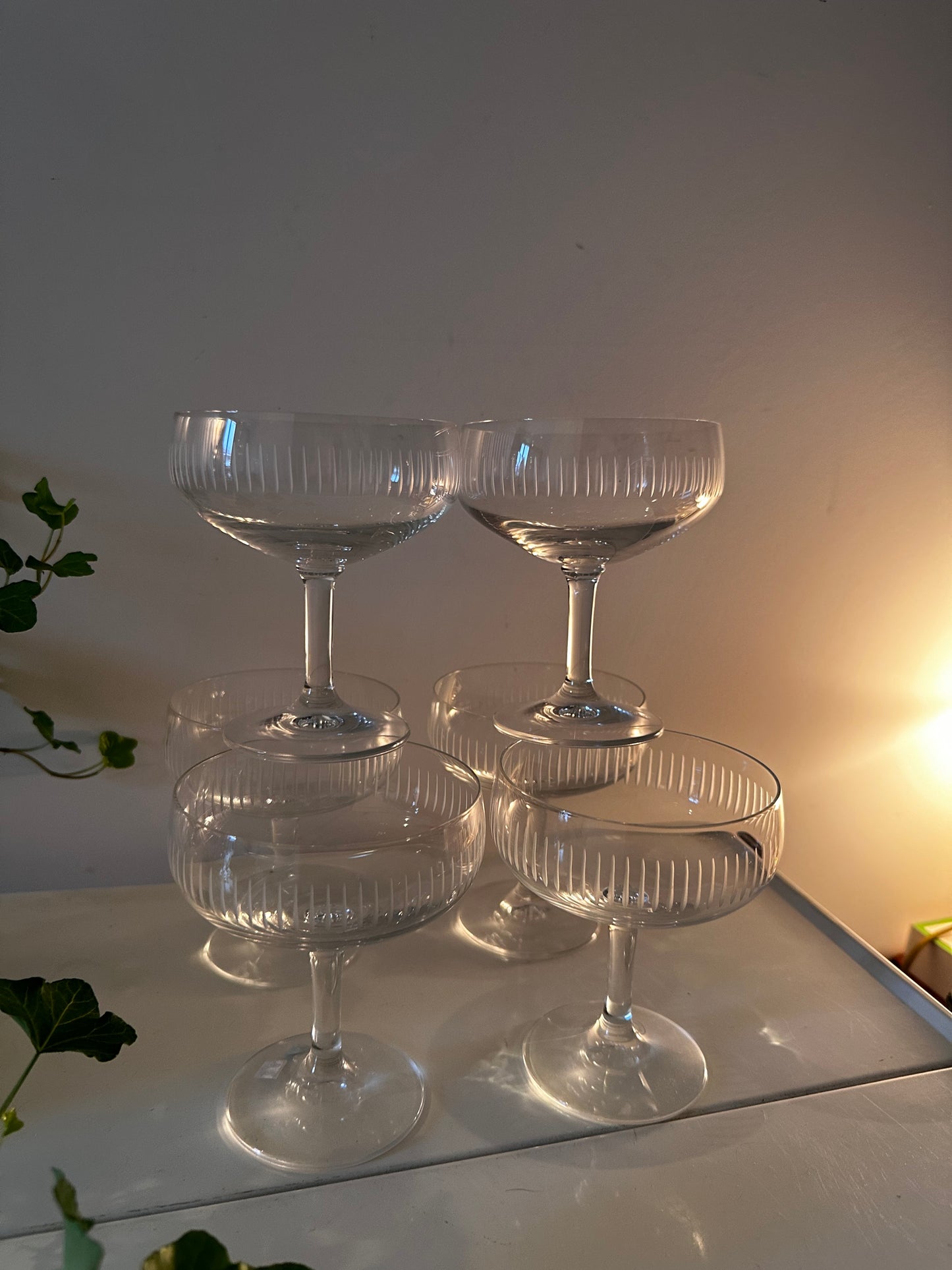 Set van 6 kristallen coupe champagne glazen