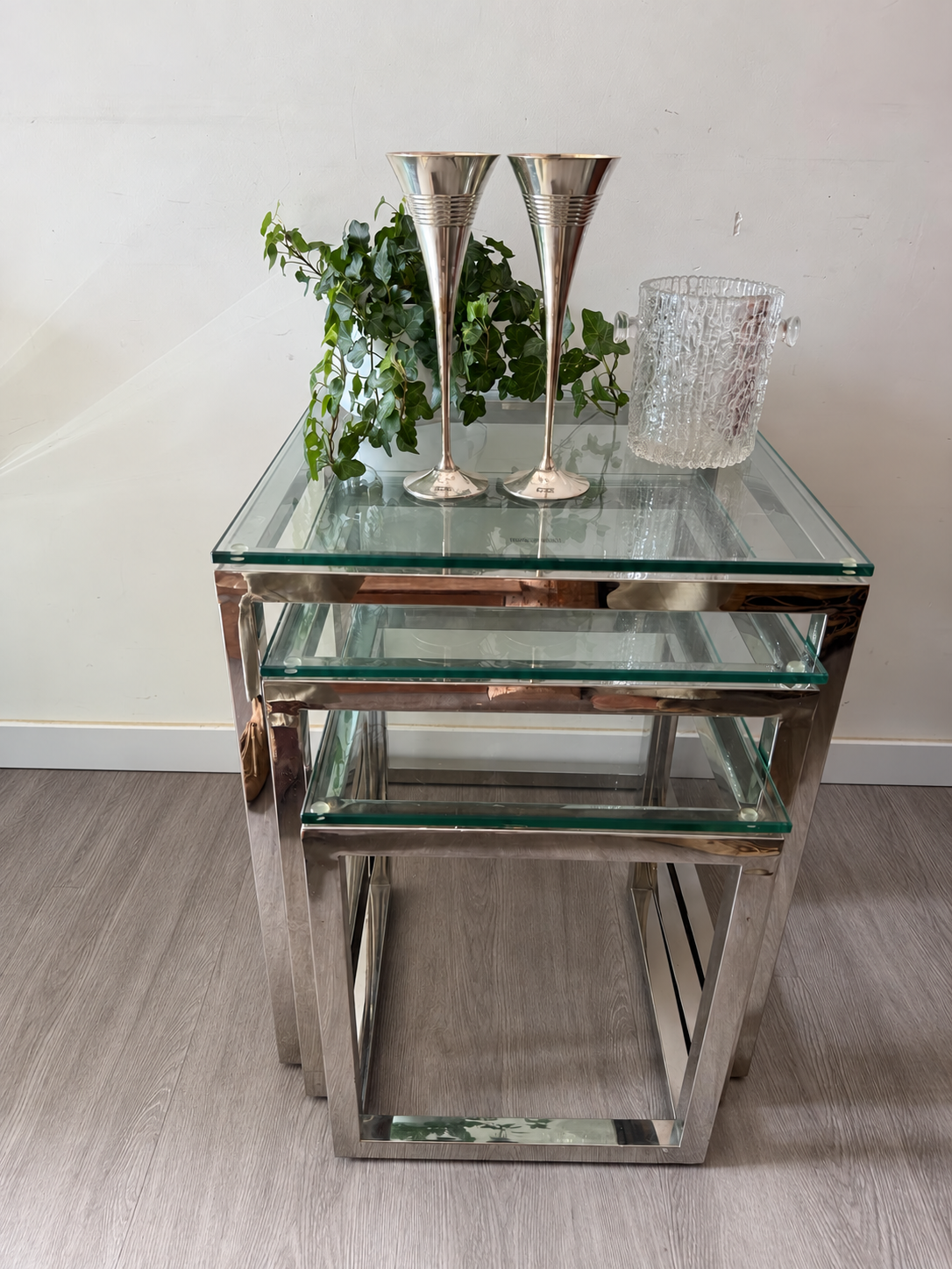 Chrome Mimi set mid century Scandinavisch design bijzettafeltjes