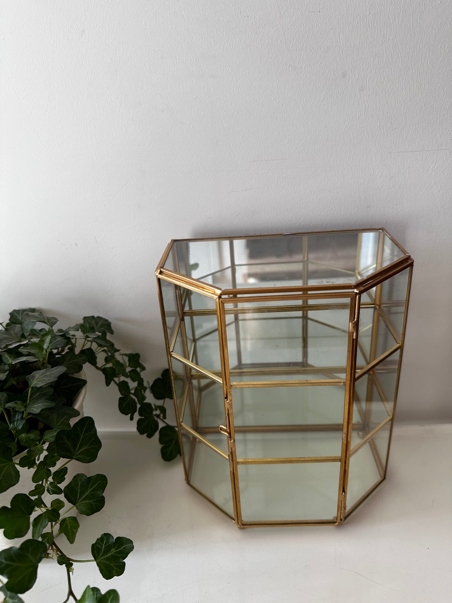 Vintage vitrine kastje messing glas