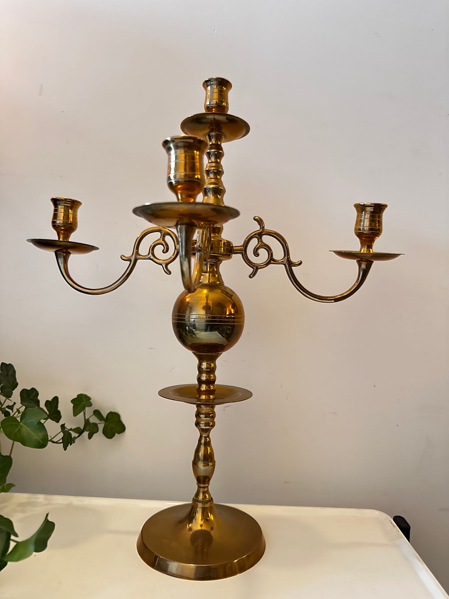 Grote messing kandelaar 3 armen