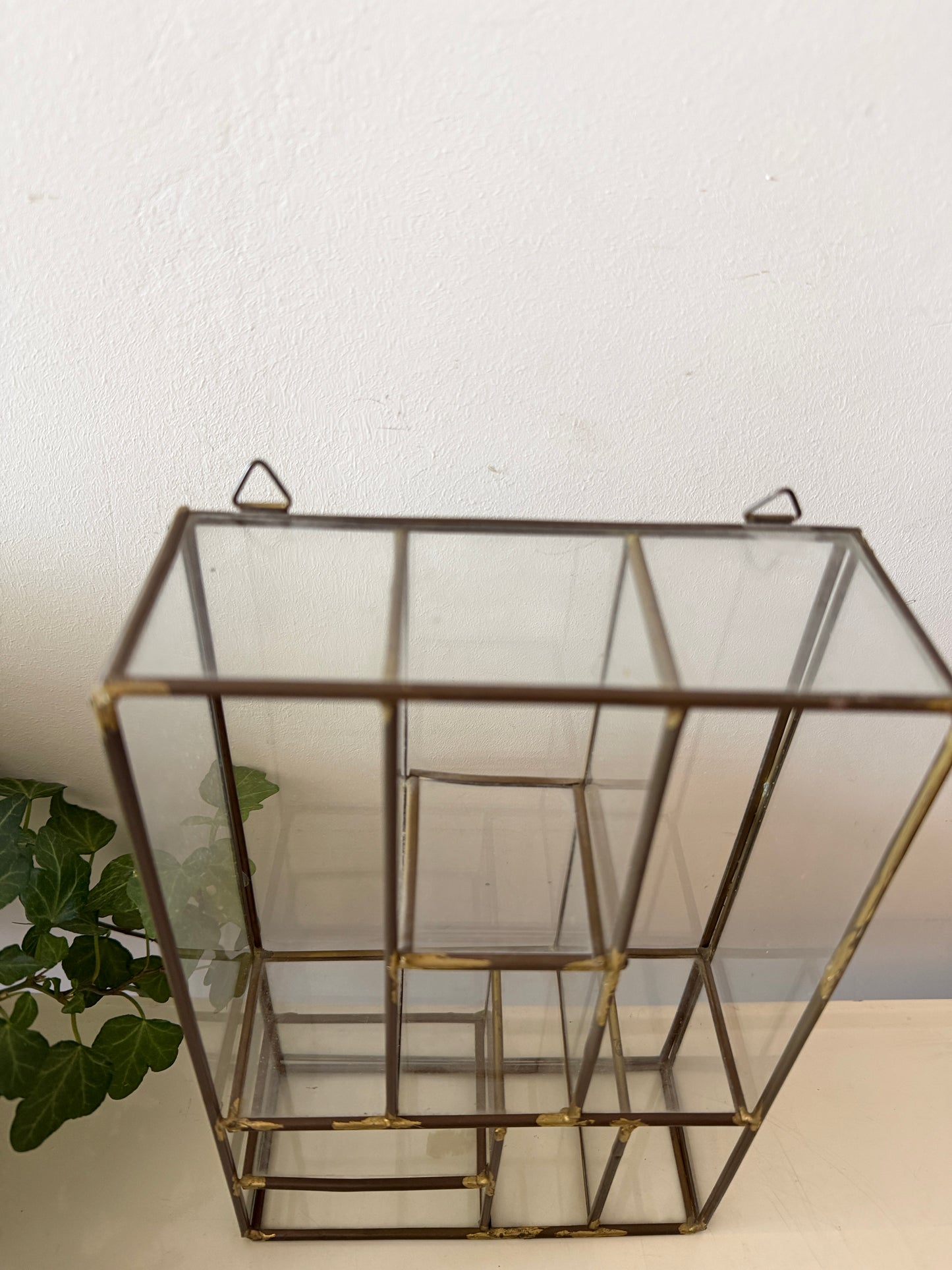 Wand vitrine kastje glas en messing