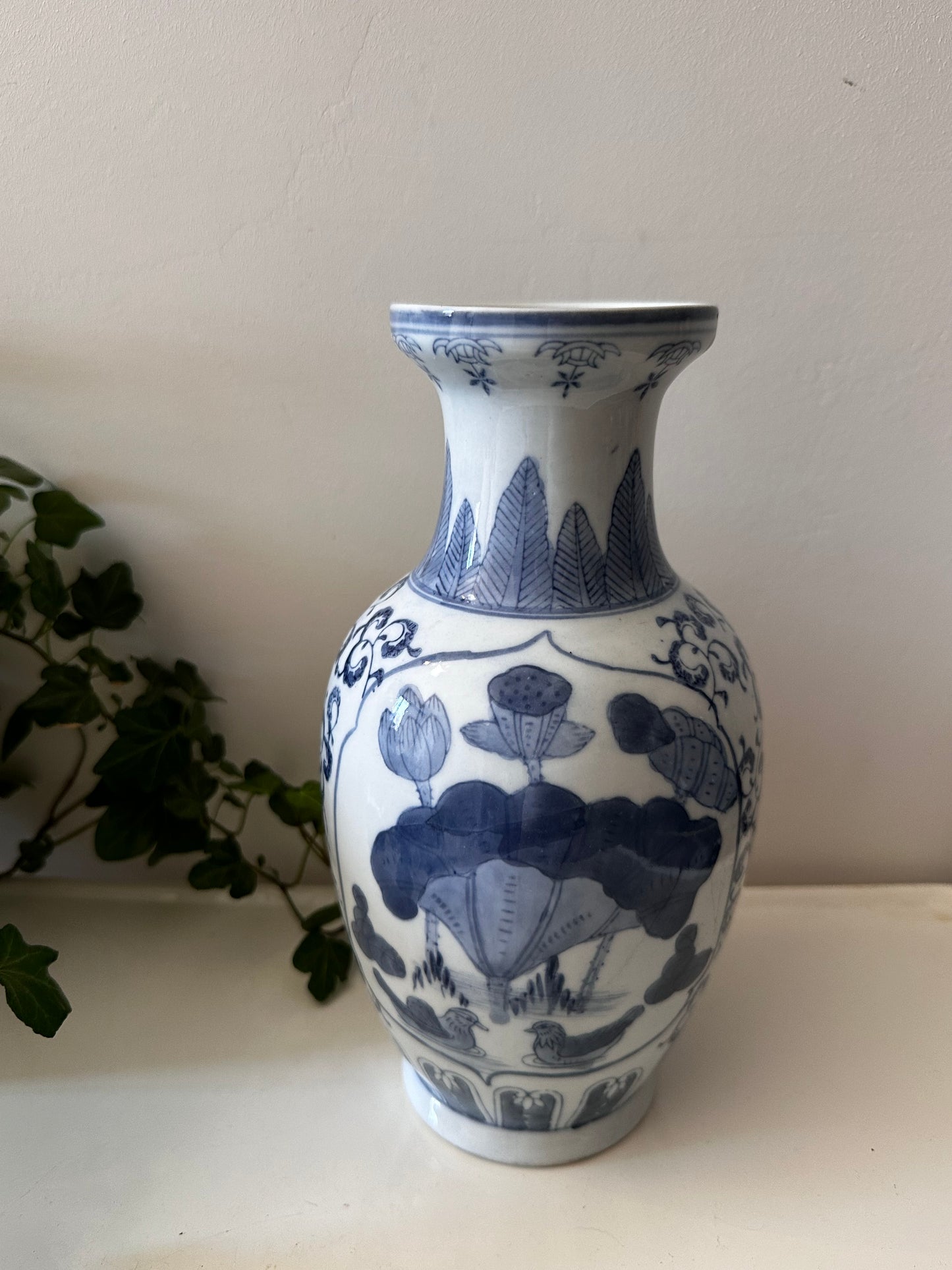 Chinese vaas vintage blauw wit