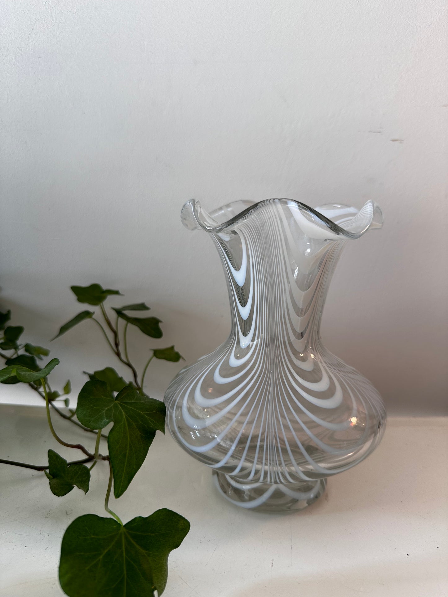 Murano glazen vintage vaas transparant wit