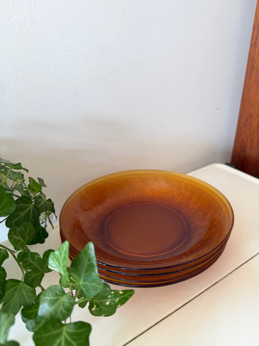 Set van 4 vintage amberkleurige borden