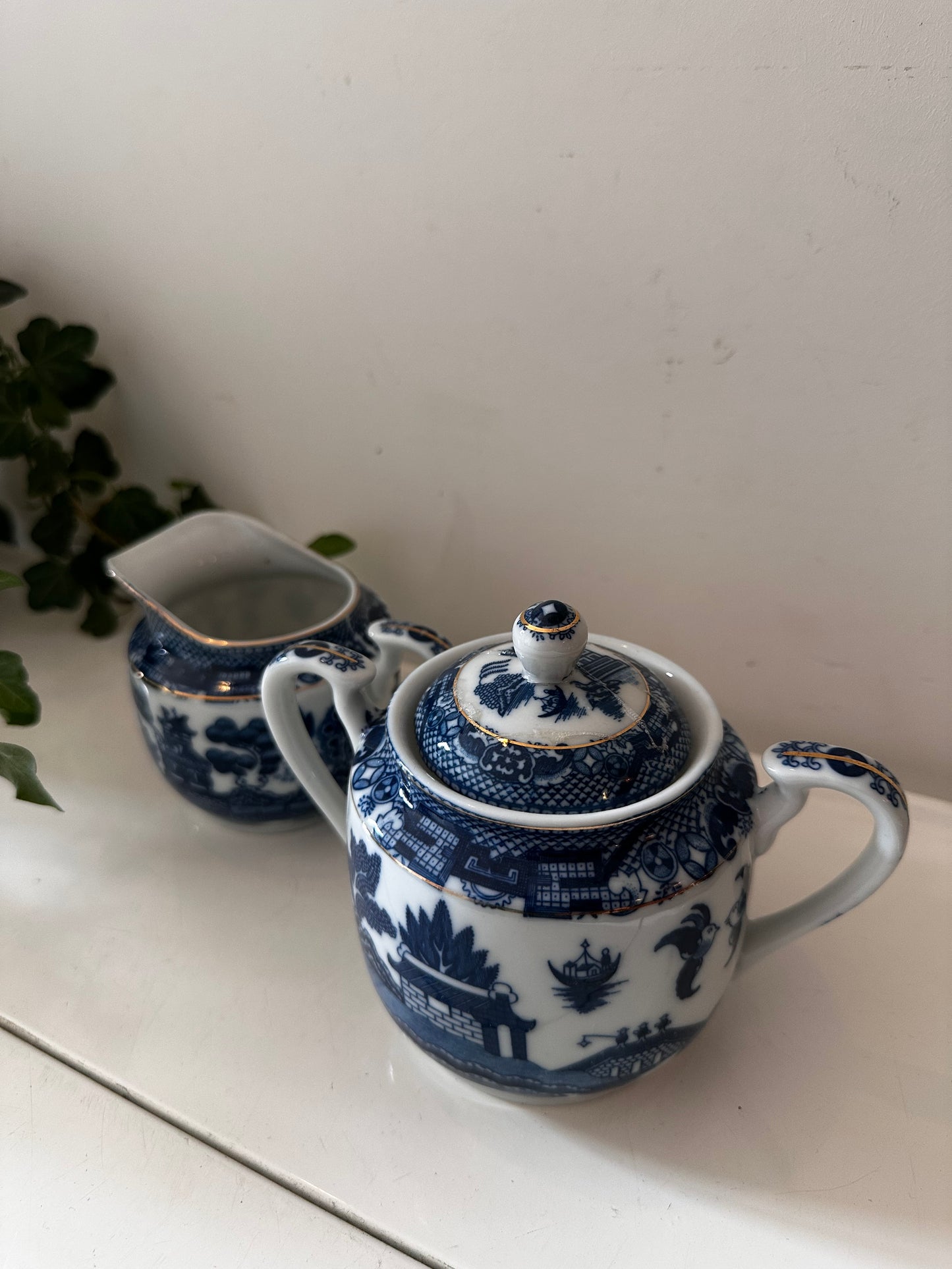 Melk en Suikerpotje blue willow patroon