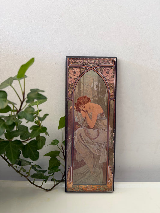 Art Nouveau prentje op houten lijstje