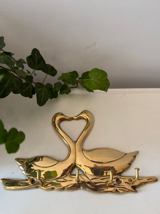 Messing kapstokje in de vorm van zwanen