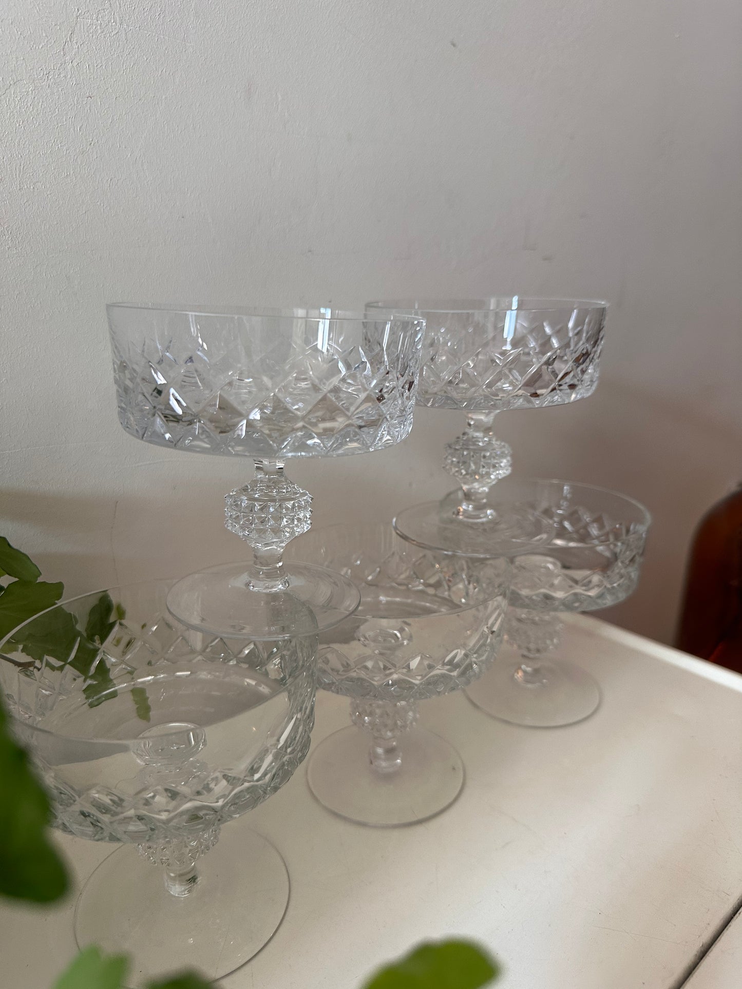Set van 5 kristallen coupe champagne glazen